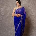 Royal Blue Lehariya Saree with Pearl Kundan Work | 20 Gram Georgette | Jaipurio Traditional Wear